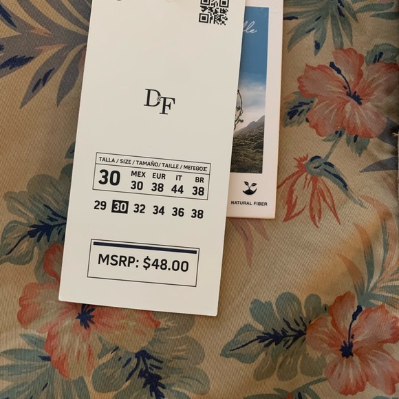 Denim & Flower Men's Floral Chino Shorts - Tan with Green & Orange Accents - Picture 4 of 12